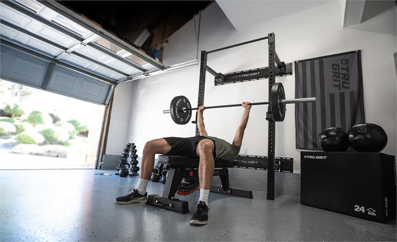 Foldable Power Rack|Folded Position|In Use|Upright Detail|J Cups