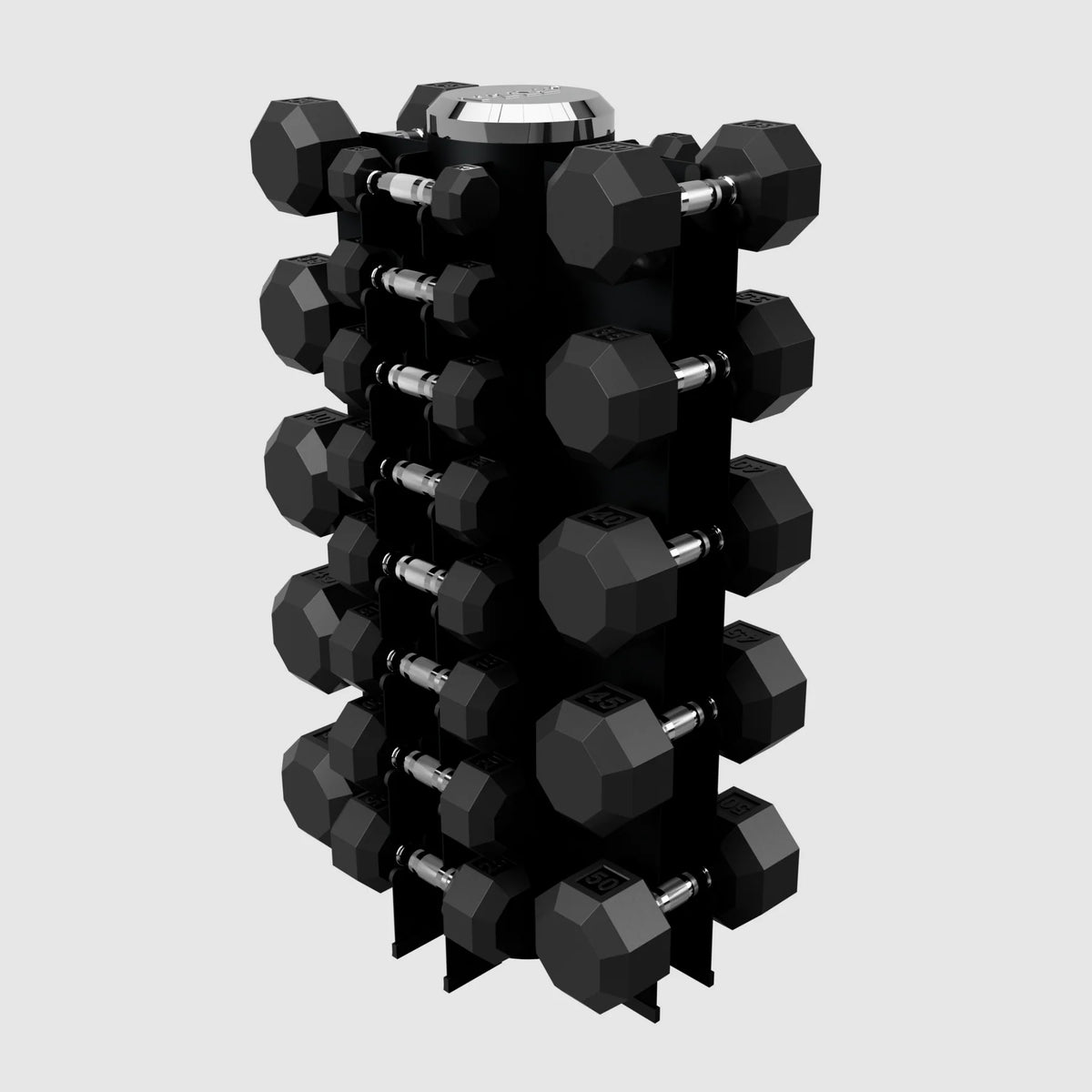 Vertical Storage Rack with 13 pairs of rubber hex dumbbells