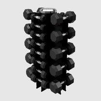Vertical Storage Rack with 13 pairs of rubber hex dumbbells