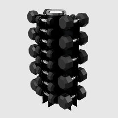 Vertical Storage Rack with 13 pairs of rubber hex dumbbells