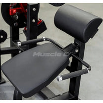Close up of cushioned seat with back rest and hand holds