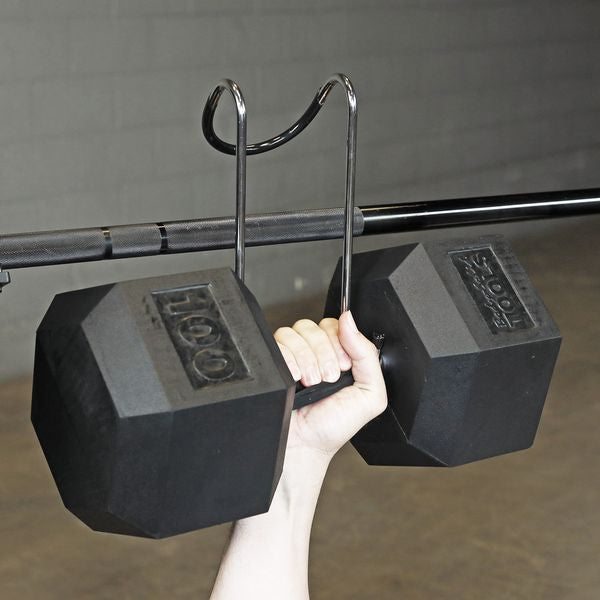 Dumbbell Spotters in use|Dumbbell Spotters|In use on rubber hex dumbbell
