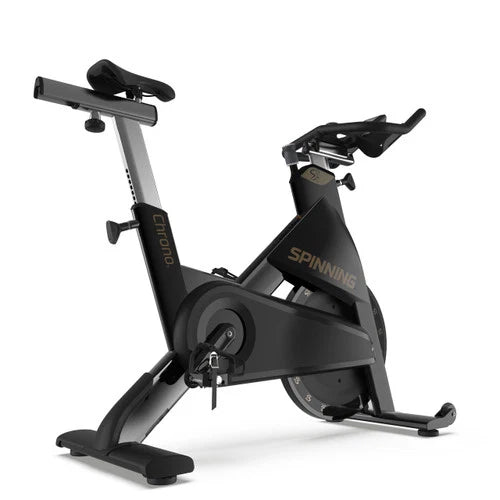 View of bike from the side, back, angle white background
