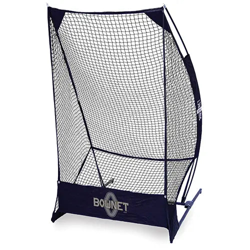 Portable football kicking net shown on white background
