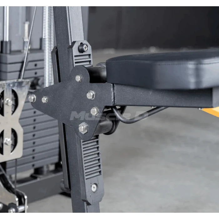 Close up of cushioned seat with adjustment lever