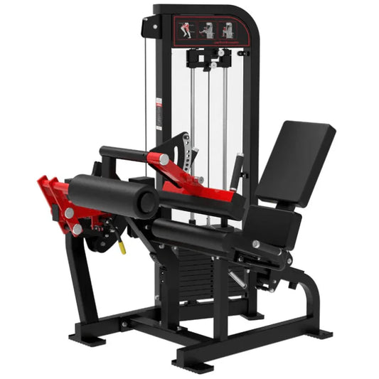 seated leg extension and curl machine - black frame with red highlights