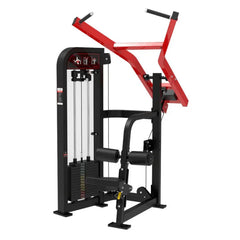 Seated selectorized lat pull machine