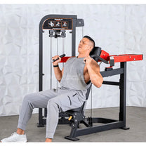 Athlete using should press machine in start position