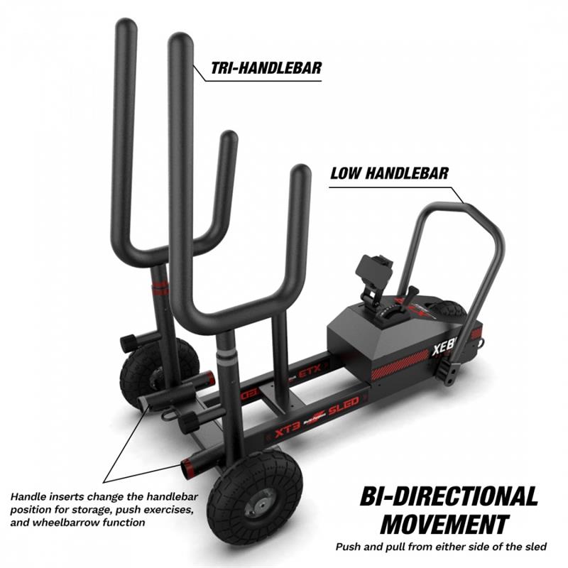 Sled Features|Multifunctional Exercises|Dimensions|Front View|Handle Bars|Included Accessories|Easy Transport|Magnetic Resistance Lever|Console