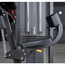 Close up of cushioned seat with back support and height adjustment lever